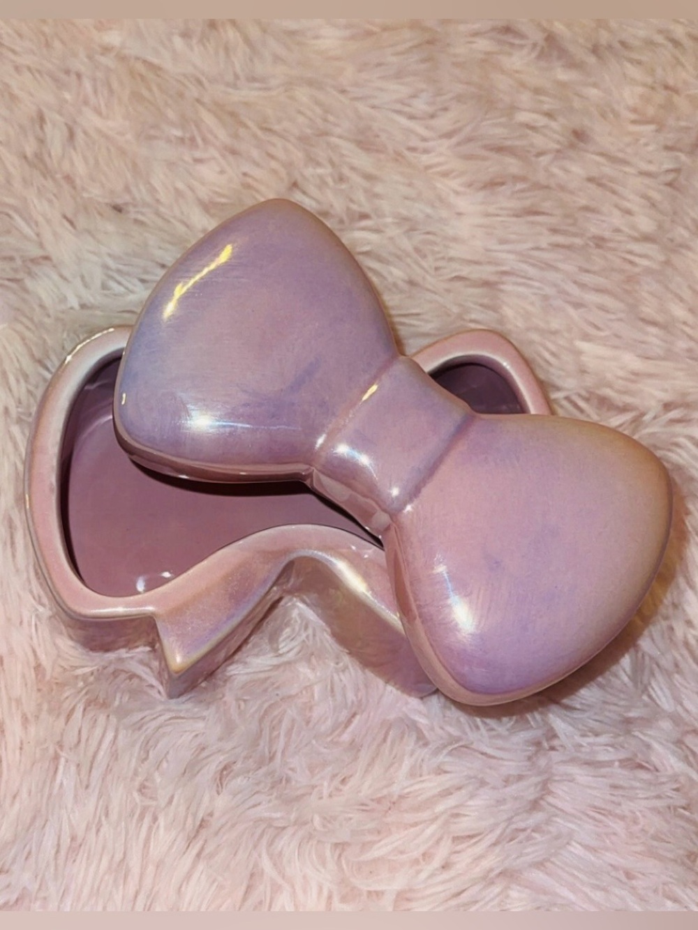 Iridescent Pink Bow Jewelry Dish